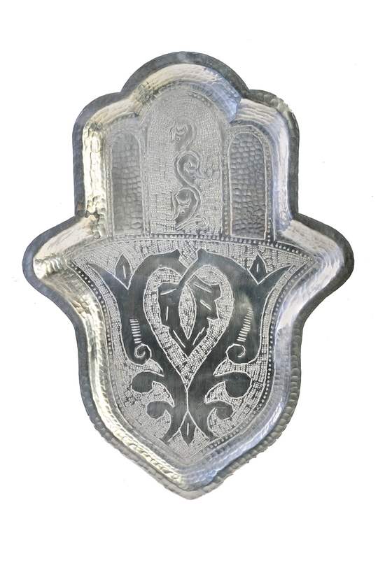 Hand-shaped engraved plate