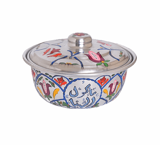 Circular cooking pot with drawings