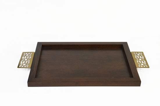 Wood tray with carved handles 