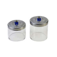 Two circular Plexi containers 