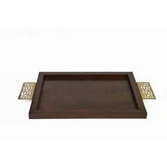 Wood tray with carved handles 