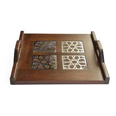 Wooden tray with 4 coasters