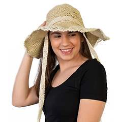 Sweet straw hat with big brim and windproof rope 
